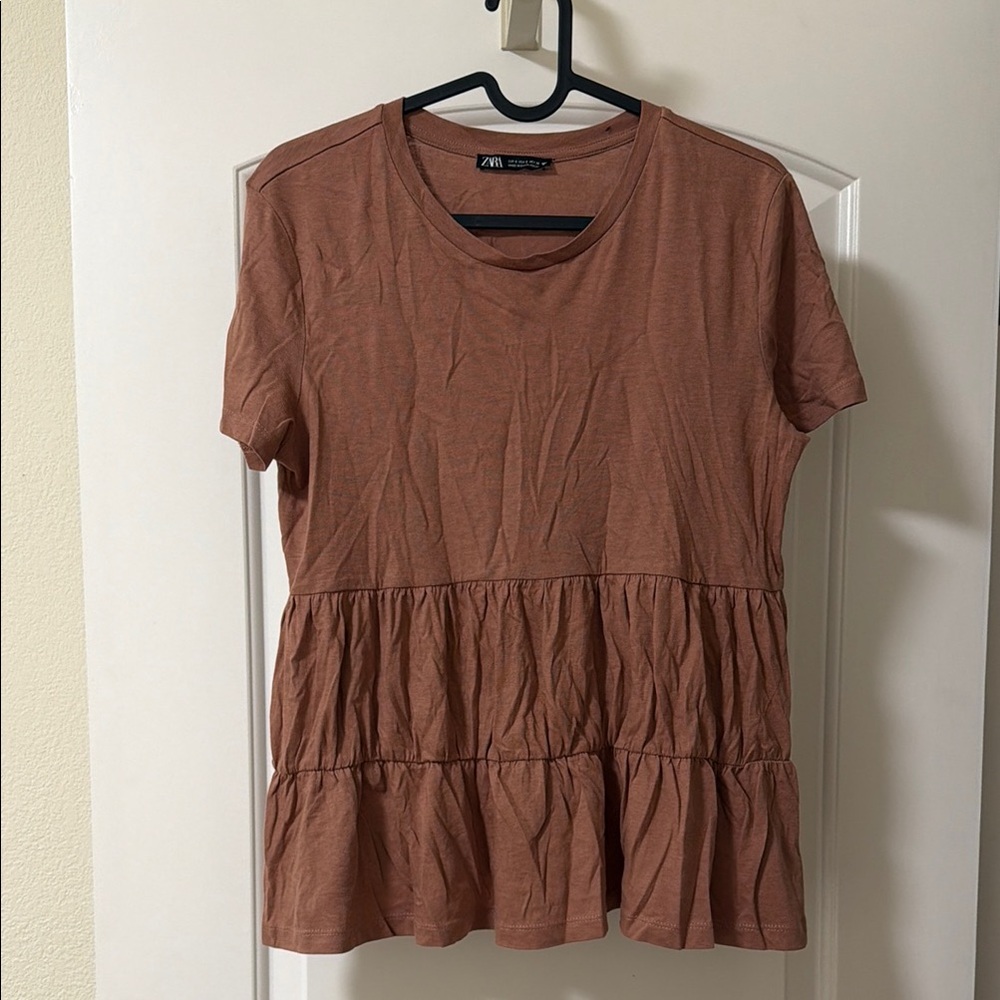 Zara Rust Short Sleeve Tiered Top